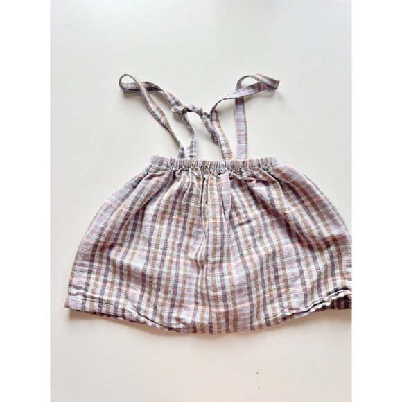 Girls' ZARA Purple Gingham Check Cotton Gauze Suspender Skirt, Size 4-5 - Picture 4 of 9